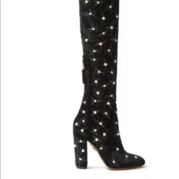 Aquazzura Cosmic Pearl 120 over the knee velvet boots - Picture 8 of 8